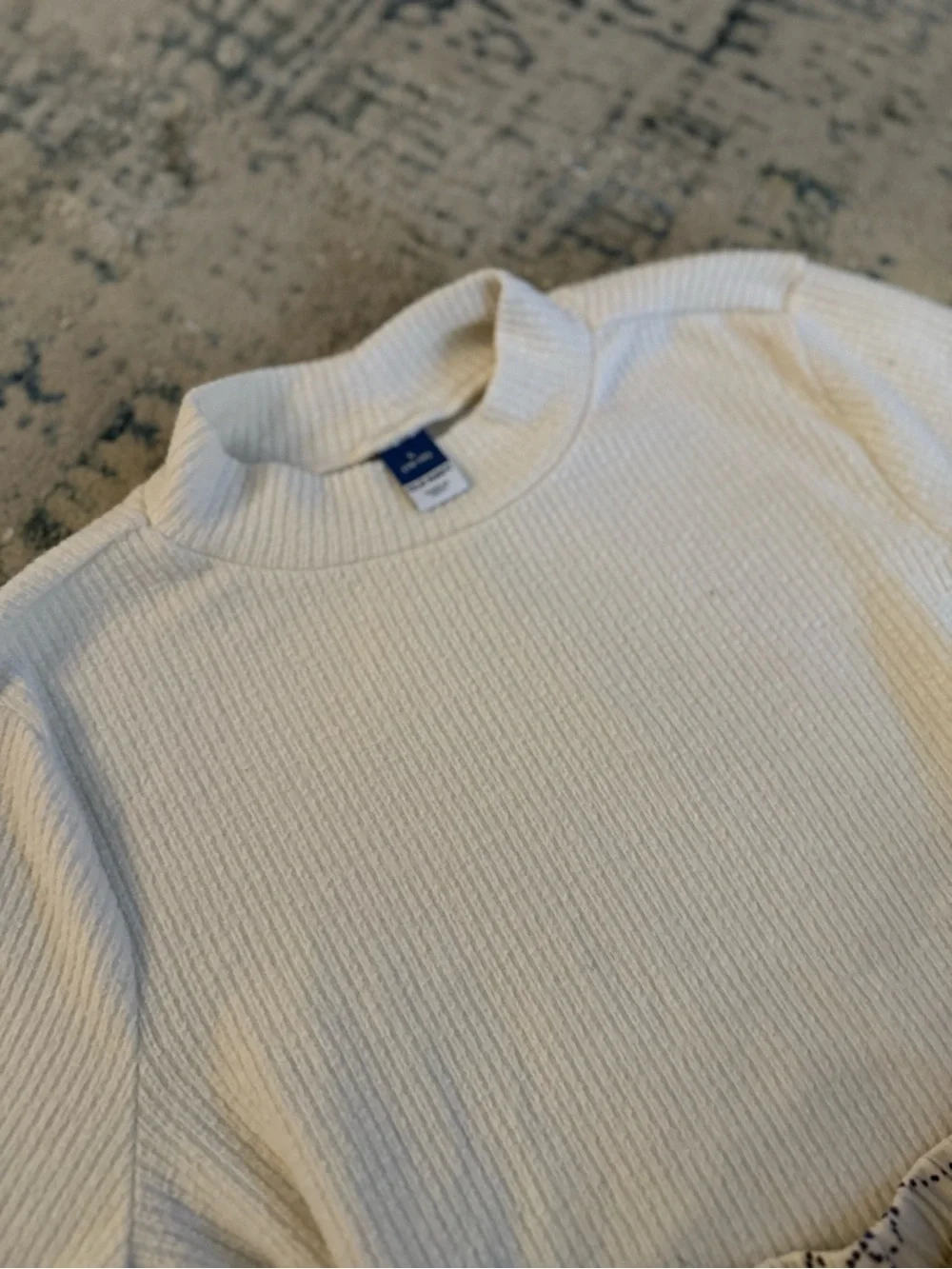 Cream Ribbed Mock Neck Sweater kids